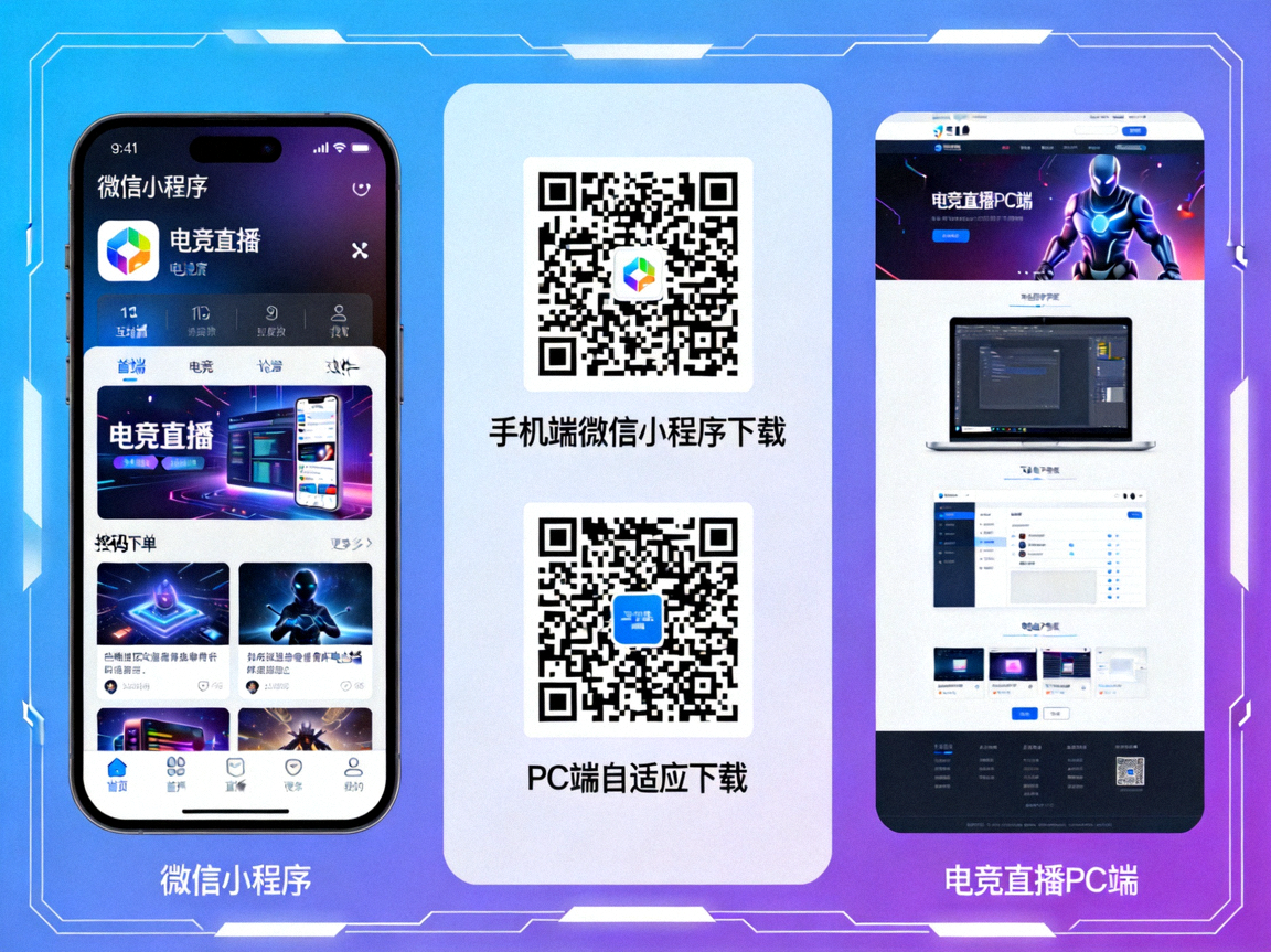 电竞直播手机端微信小程序与PC端自适应下载二维码